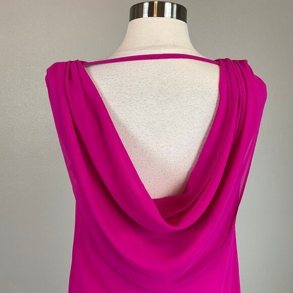 Vince Camuto Colorful Chiffon Cut Out Back Mini Shift Cocktail Dress Pink Size 4 - Picture 7 of 11